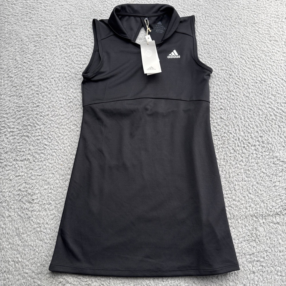 Adidas Golf Dress Girls Small 9-10 Black Solid Keyhole Back Sleeveless Athletic